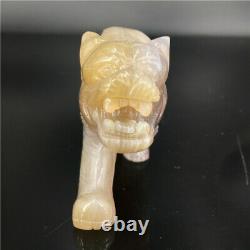 0.4LB 1piece hand-carved Natural Agate quartz tiger skull crystal healing Y2438