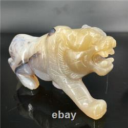 0.4LB 1piece hand-carved Natural Agate quartz tiger skull crystal healing Y2438