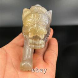 0.4LB 1piece hand-carved Natural Agate quartz tiger skull crystal healing Y2438