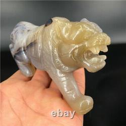 0.4LB 1piece hand-carved Natural Agate quartz tiger skull crystal healing Y2438