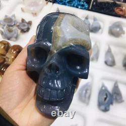 1000g Natural Hand Carved Agate Amethyst Geode Crystal Skull