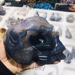 1000g Natural Hand Carved Agate Amethyst Geode Crystal Skull