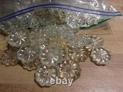100 Antique Vintage Clear Glass Crystal Flower Rosette Prisms pieces 1 DIA