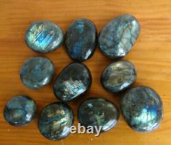 10 Pieces Natural Rainbow Labradorite Crystal Tumbled Palm Gem Stone Healing