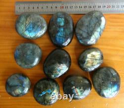 10 Pieces Natural Rainbow Labradorite Crystal Tumbled Palm Gem Stone Healing