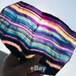 1376g Natural Rainbow Fluorite slice Crystal Quartz Piece Healing Specimen Stone