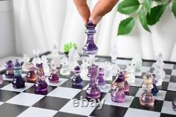 13'' Natural Chess Set Fluorite Chess Pieces Hand Carved Crystal decor gift 1pc