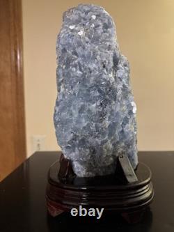 14lb Raw Blue Calcite Crystal Healing Statement Piece Chakra Specimen + Stand