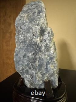 14lb Raw Blue Calcite Crystal Healing Statement Piece Chakra Specimen + Stand