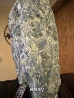 14lb Raw Blue Calcite Crystal Healing Statement Piece Chakra Specimen + Stand