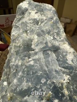 14lb Raw Blue Calcite Crystal Healing Statement Piece Chakra Specimen + Stand