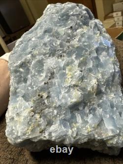 14lb Raw Blue Calcite Crystal Healing Statement Piece Chakra Specimen + Stand