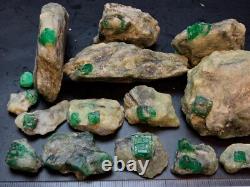 15-Pieces Emerald Crystal Rock Specimen Lot Swat Mine, Pakistan