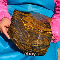 16.85LB Natural tiger's-eye slab quartz freeform crystal piece healing decor