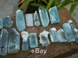 170 Grams Top Aquamarine Terminated Crystal lot 19 Pieces From Shagir, Pakistan