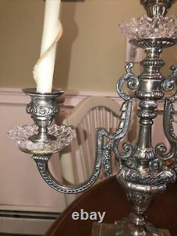 17 Castilian Imports Silver Crystal Center Piece 3 CANDLE Stand Made in India