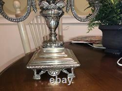 17 Castilian Imports Silver Crystal Center Piece 3 CANDLE Stand Made in India