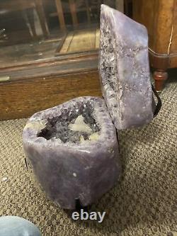 18 Tall Amethyst Crystal Geode Mineral Clam Shell 28.45 Kilo 2 Piece