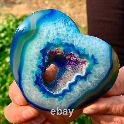 191G Natural and beautiful agate crystal cave heart Druze piece super largeAC503