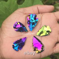 1-1.5 in. Rainbow Titanium Aura Quartz Arrowhead Spearhead Crystal Point Healing