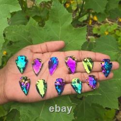 1-1.5 in. Rainbow Titanium Aura Quartz Arrowhead Spearhead Crystal Point Healing