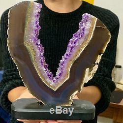1.4LB Natural and beautiful Amethyst agate piece healing decoration+ base