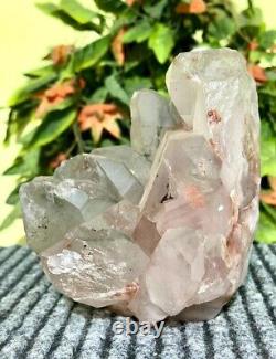 210MM Clear Quartz Cluster Green Phantom Crystal Quartz Display Piece Geode