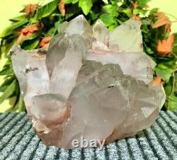 210MM Clear Quartz Cluster Green Phantom Crystal Quartz Display Piece Geode