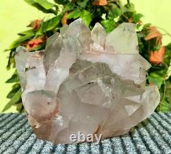 210MM Clear Quartz Cluster Green Phantom Crystal Quartz Display Piece Geode