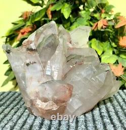 210MM Clear Quartz Cluster Green Phantom Crystal Quartz Display Piece Geode