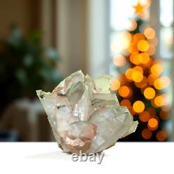 210MM Clear Quartz Cluster Green Phantom Crystal Quartz Display Piece Geode