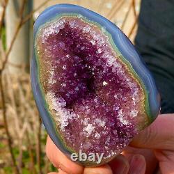 242G Natural Amethyst geode quartz crystal Hand cut piece specimen Healing 636