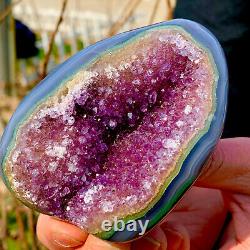 242G Natural Amethyst geode quartz crystal Hand cut piece specimen Healing 636