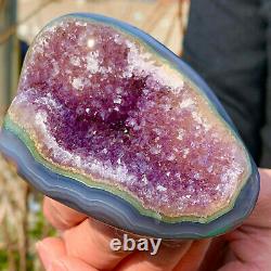 242G Natural Amethyst geode quartz crystal Hand cut piece specimen Healing 636