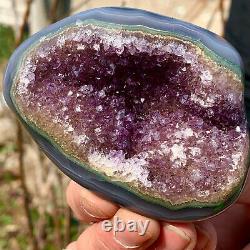 242G Natural Amethyst geode quartz crystal Hand cut piece specimen Healing 636