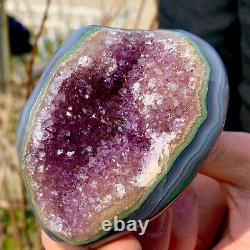 242G Natural Amethyst geode quartz crystal Hand cut piece specimen Healing 636