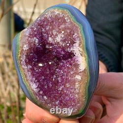 242G Natural Amethyst geode quartz crystal Hand cut piece specimen Healing 636