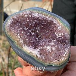 242G Natural Amethyst geode quartz crystal Hand cut piece specimen Healing 636