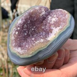 242G Natural Amethyst geode quartz crystal Hand cut piece specimen Healing 636