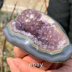 242G Natural Amethyst geode quartz crystal Hand cut piece specimen Healing 636