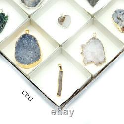 24 Piece Flat Mixed Druzy Pendants