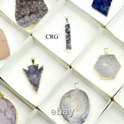 24 Piece Flat Mixed Druzy Pendants