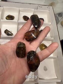 24 Piece Lot flat Of Mexican Amber Chapas Crystal Mineral Specimens