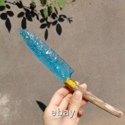 255mm Hand carving blue glass quartz crystal knife sample healing3 pieces