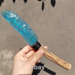 255mm Hand carving blue glass quartz crystal knife sample healing3 pieces