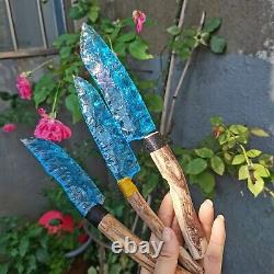 255mm Hand carving blue glass quartz crystal knife sample healing3 pieces