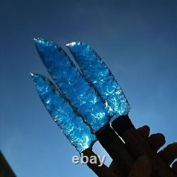 255mm Hand carving blue glass quartz crystal knife sample healing3 pieces