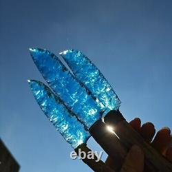 255mm Hand carving blue glass quartz crystal knife sample healing3 pieces