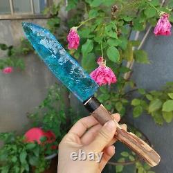 255mm Hand carving blue glass quartz crystal knife sample healing3 pieces