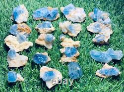 256grams20 pieces lot of lustrous rare blue Celestine specimens cluster+calcite